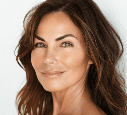 Beautiful woman in her forties satisfied with her appearance